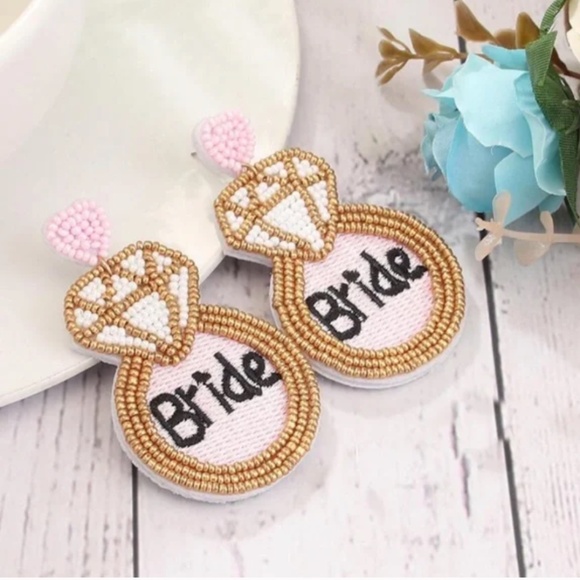 ❤️❤️FREE Beaded Bride Shimmer Hipster Pearl Faux Star Wedding Chic Ring Earrings - Picture 2 of 5